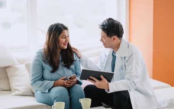 Doctor patiently explaining how to use tms for suicidal ideation and depression