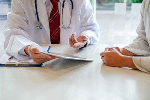 High-frequency rTMS represented by a conversation between a doctor and a patient